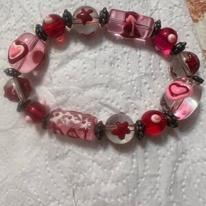 Pink and Red Beaded Bracelet